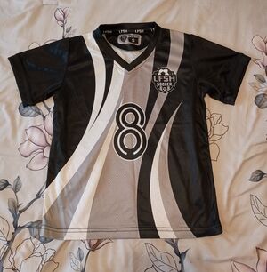 Kids Gray, Black, & White Soccer Sports Jersey T-Shirt Top Youth Small #8